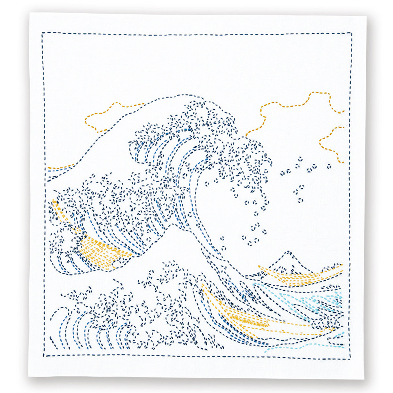 Views of Mt. Fuji Sashiko Embroidery Kit - Great Wave-Stitched Modern