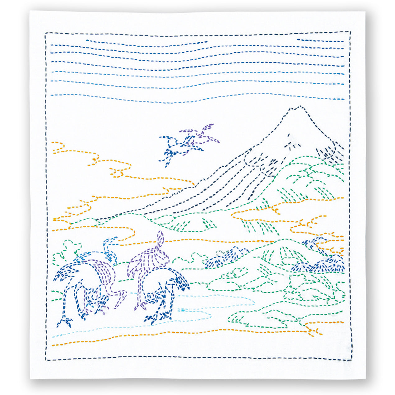 Views of Mt. Fuji Sashiko Embroidery Kit - Seven Cranes-Stitched Modern