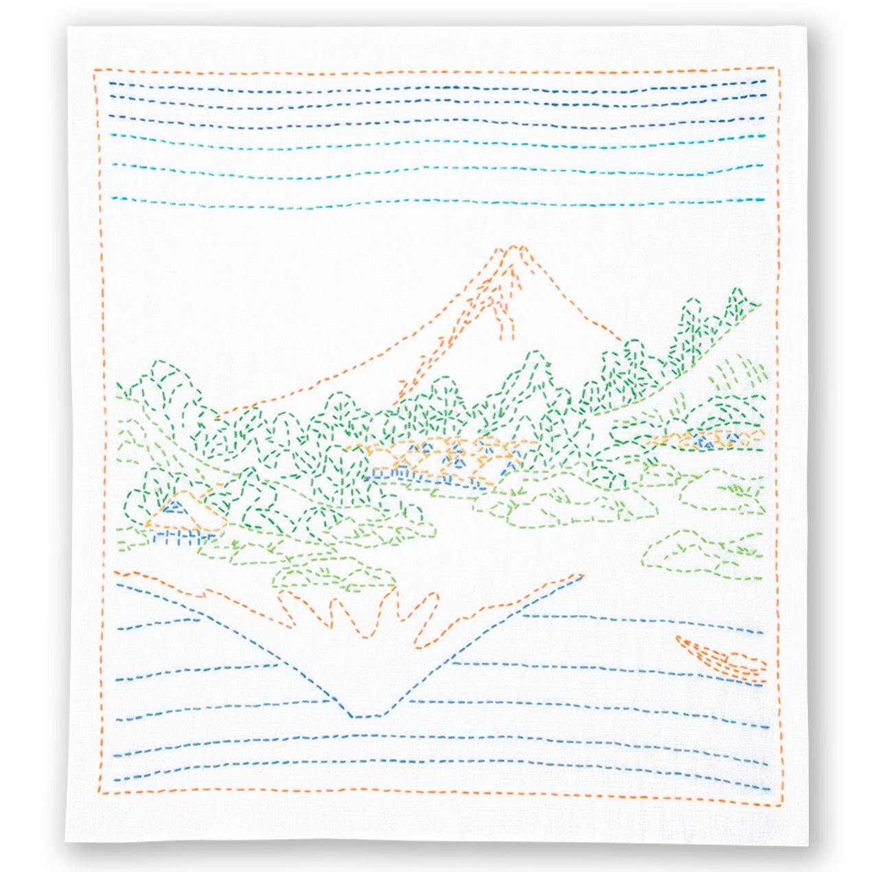 Views of Mt. Fuji Sashiko Embroidery Kit - Upside Down Fuji-Stitched Modern