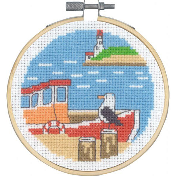 Mini Seaside Cross Stitch Kit - Boat by the Pier