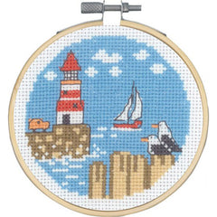 Semanka Stamped Cross Stitch Kits,Seaside Lighthouse,Funny Cross Stitch  Kits for Adults,Easy Counted Cross Stitch Kits for Beginners,15.74” X  19.68”