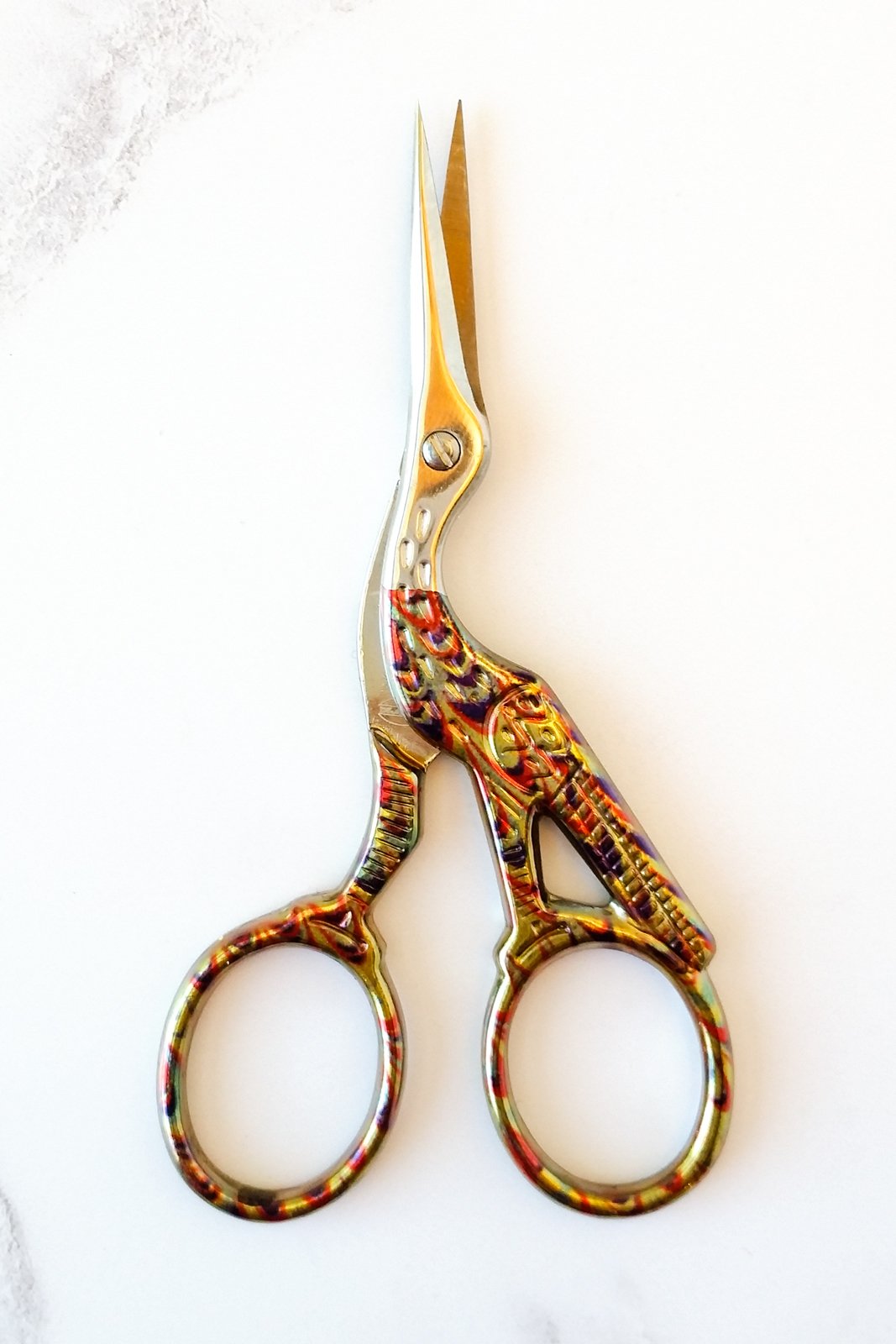 Metallic stork embroidery scissors