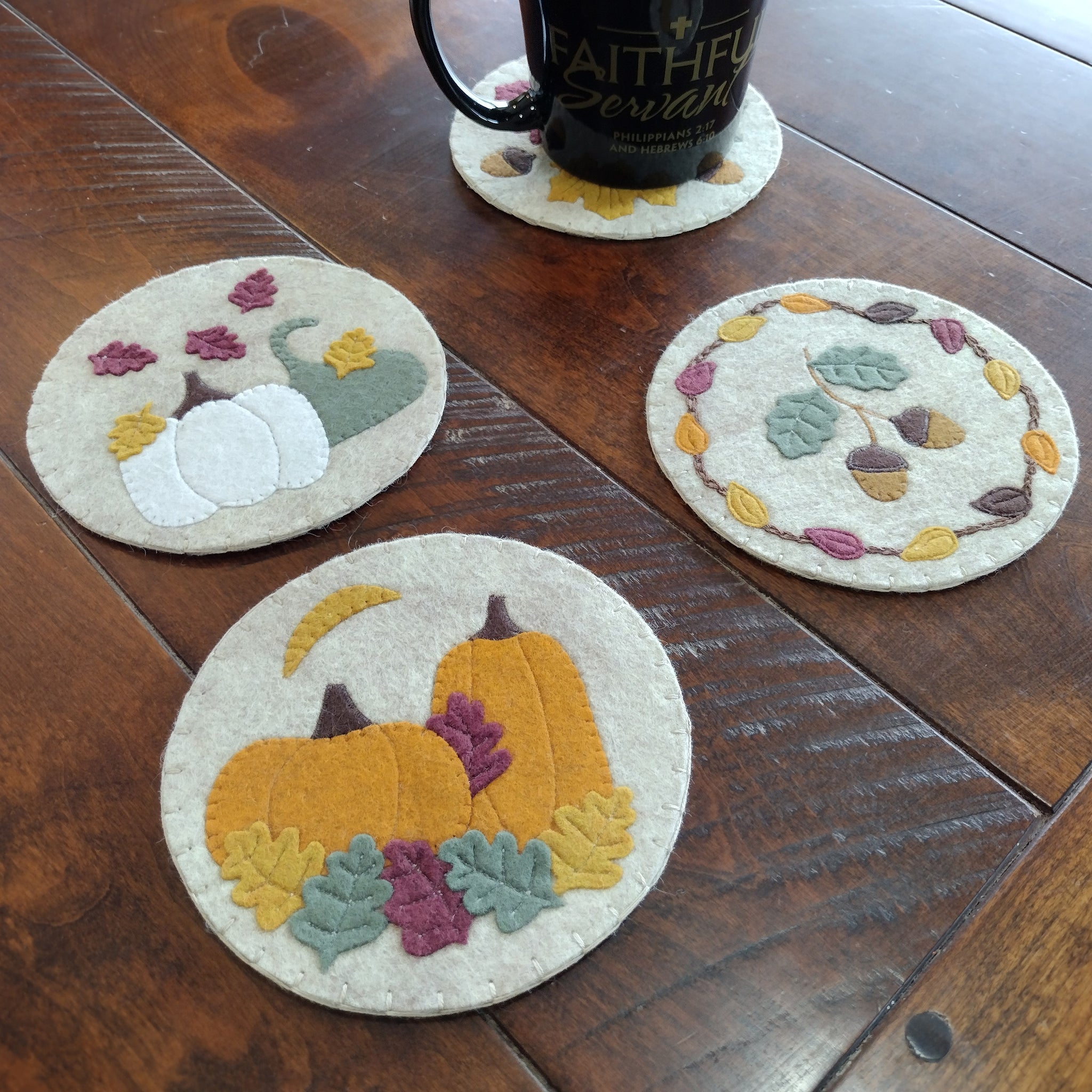 Autumn Coasters Wool Felt Appliqué Kit - Stitched Modern