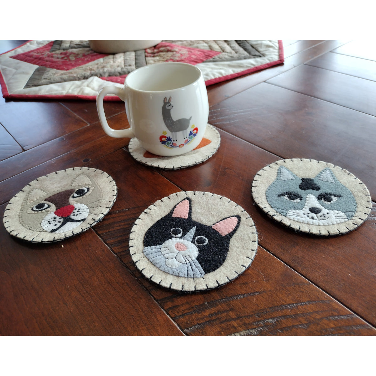Cat Coaster Wool Felt Appliqué Kit
