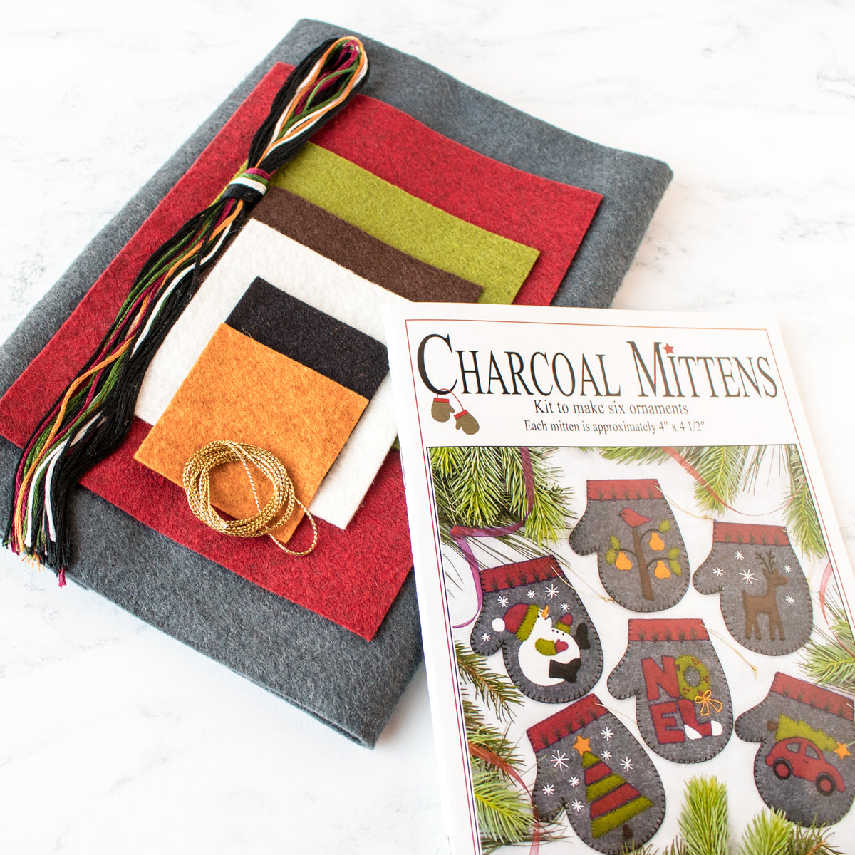 Charcoal Mitten Ornament Wool Felt Appliqué Kit