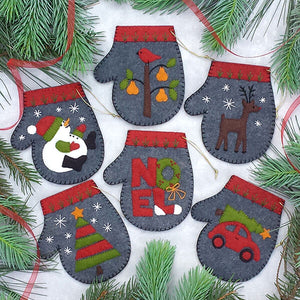 Wool Felt Appliqué Kit - Warm Hands Mitten Ornaments