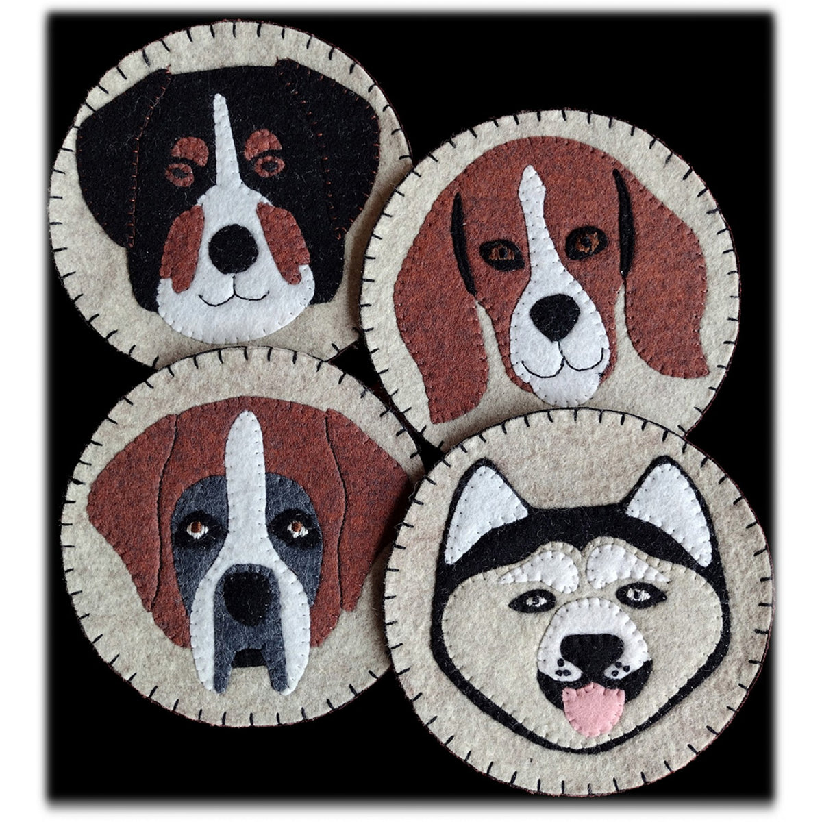 Dog Coaster Wool Felt Appliqué Kit