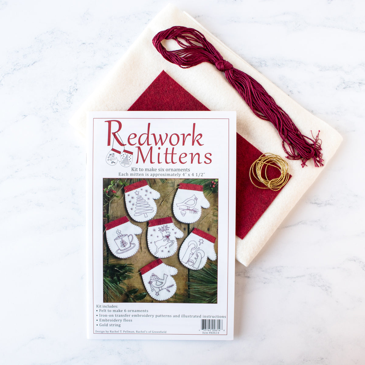 Redwork Mitten Ornament Wool Felt and Hand Embroidery Kit