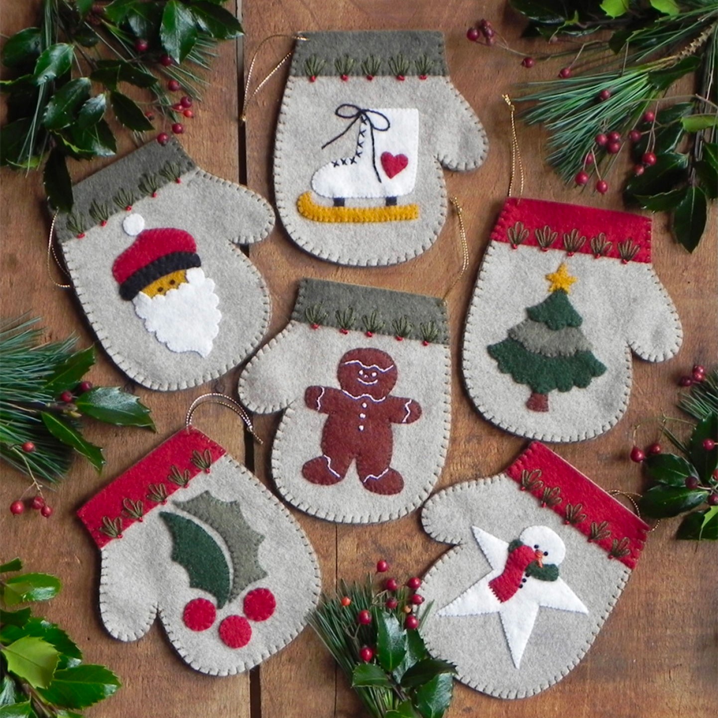 Wool Felt Appliqué Kit - Warm Hands Mitten Ornaments - Stitched Modern wool-felt-appliqu-kit-warm-hands-mitten-ornaments-stitched-modern