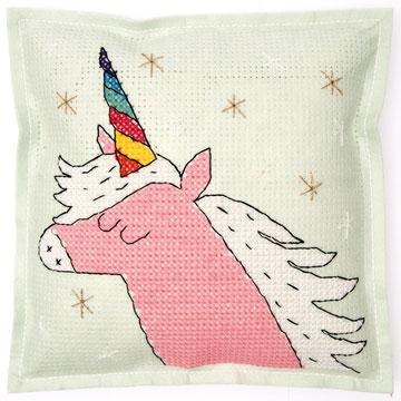 Cross stitch felt pillow cushion kit rico design sparkly unicorn