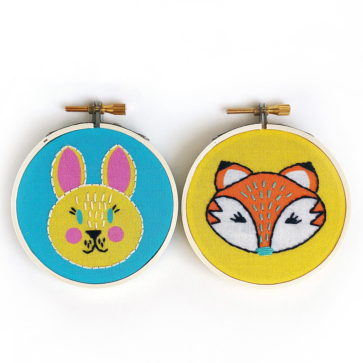 Bunny and Fox Duo Mini Embroidery Kit