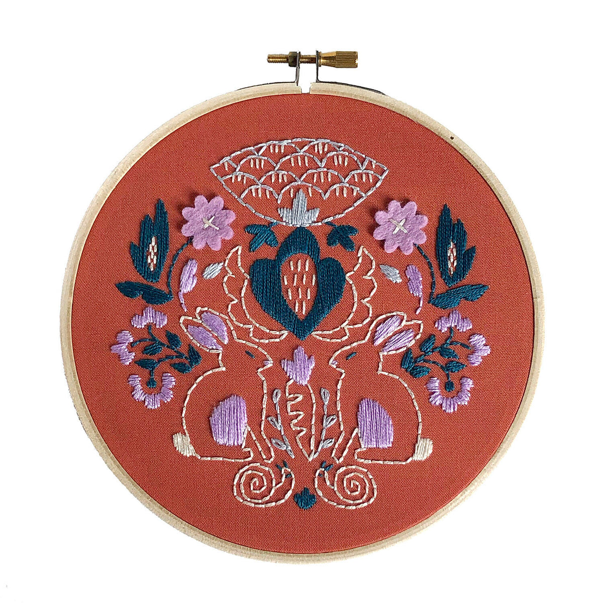 Rust Rabbits Hand Embroidery Kit