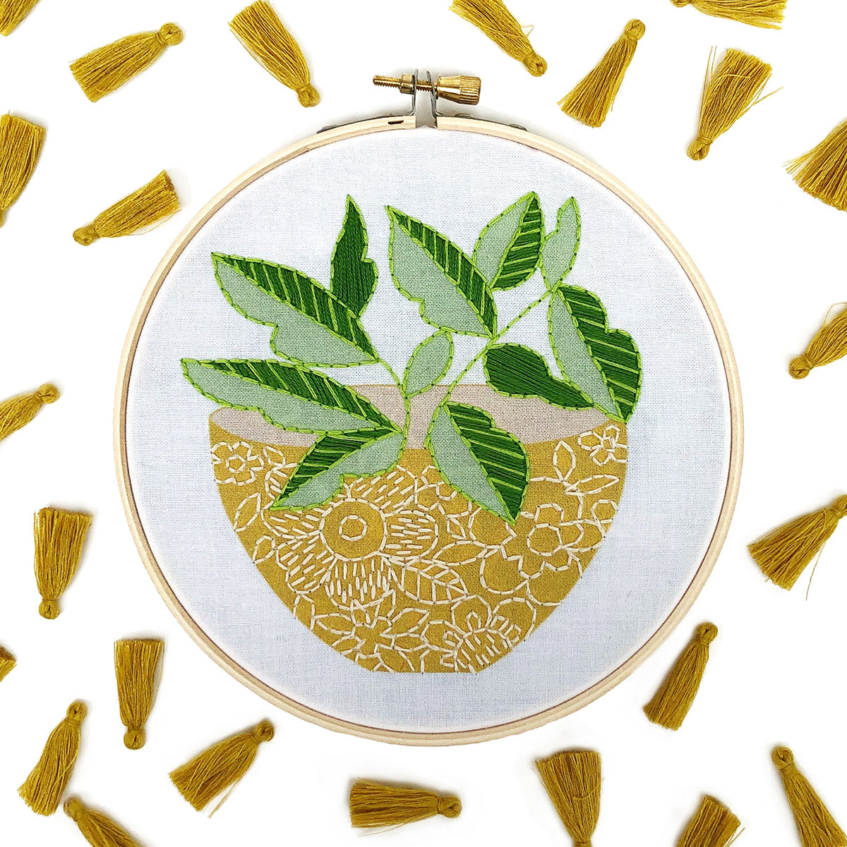 Yellow Flower Pot Hand Embroidery Kit