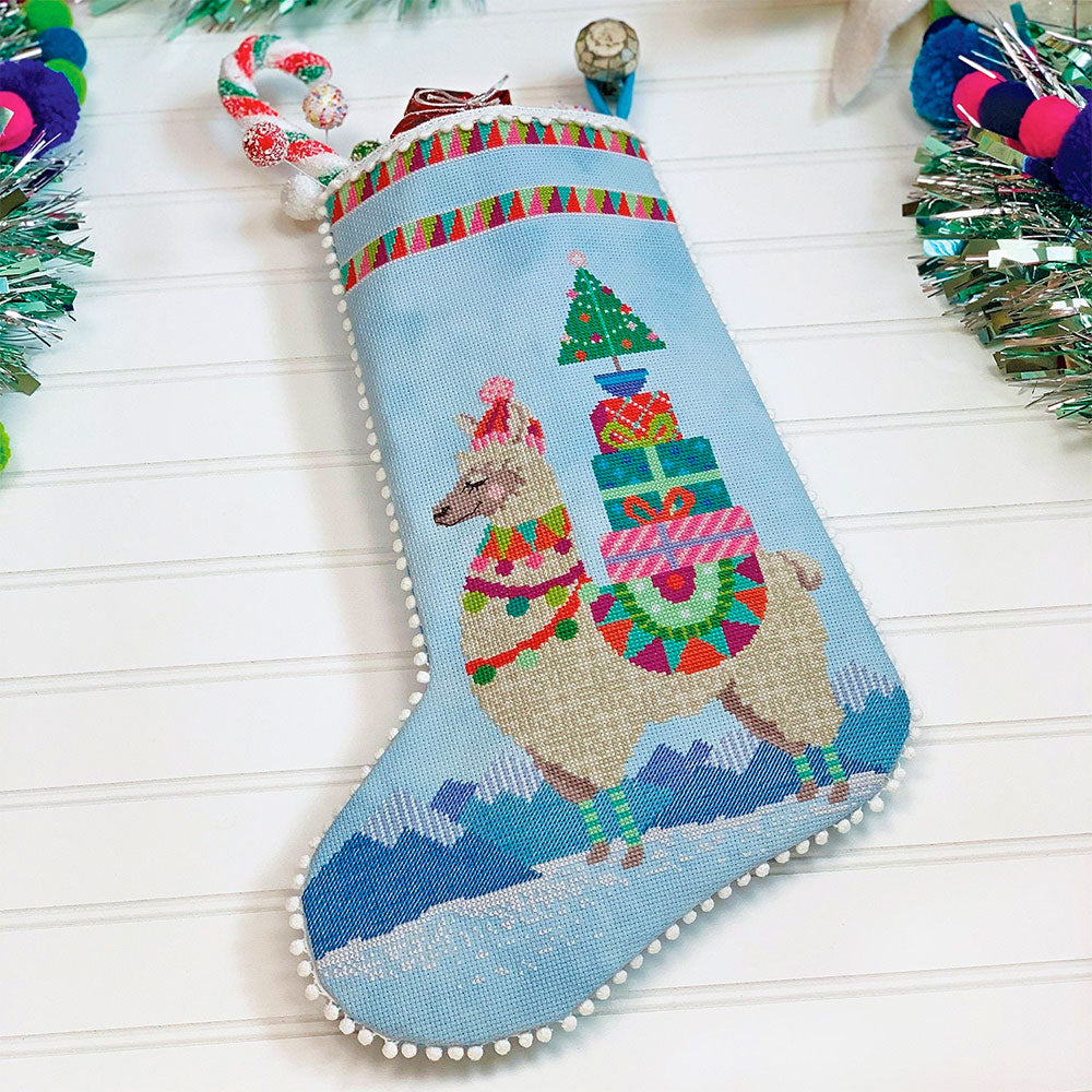 Fa-La-La-Llama Christmas Stocking Cross Stitch Pattern - Stitched