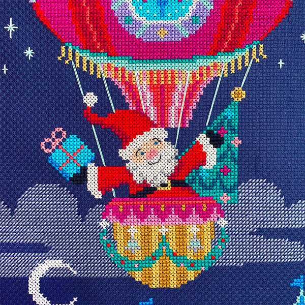 Sky High Santa Christmas Stocking Cross Stitch Pattern