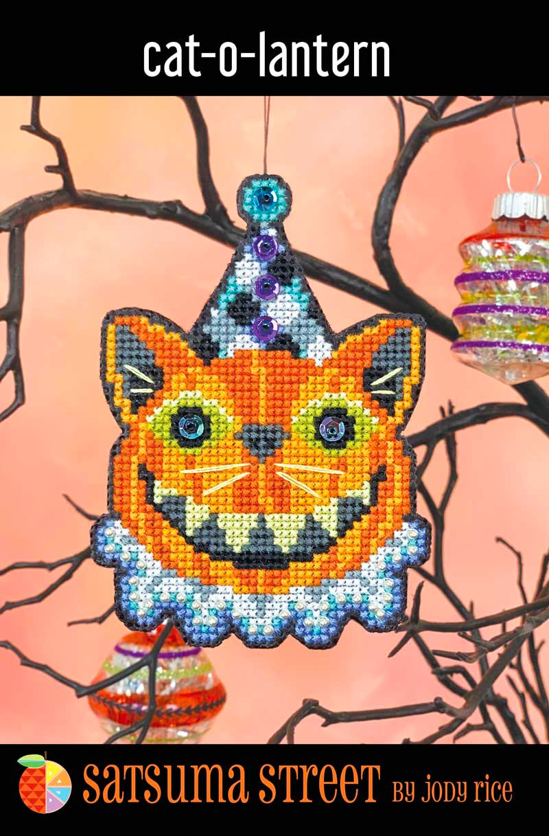 Cat-o-lantern Halloween Cross Stitch Ornament Kit