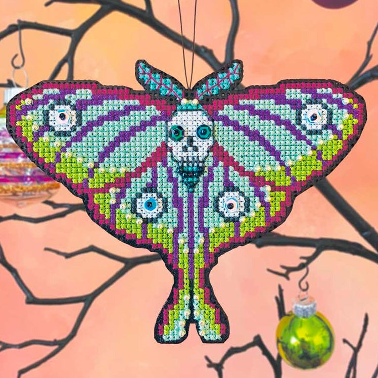 Goth Moth Halloween Cross Stitch Ornament Kit