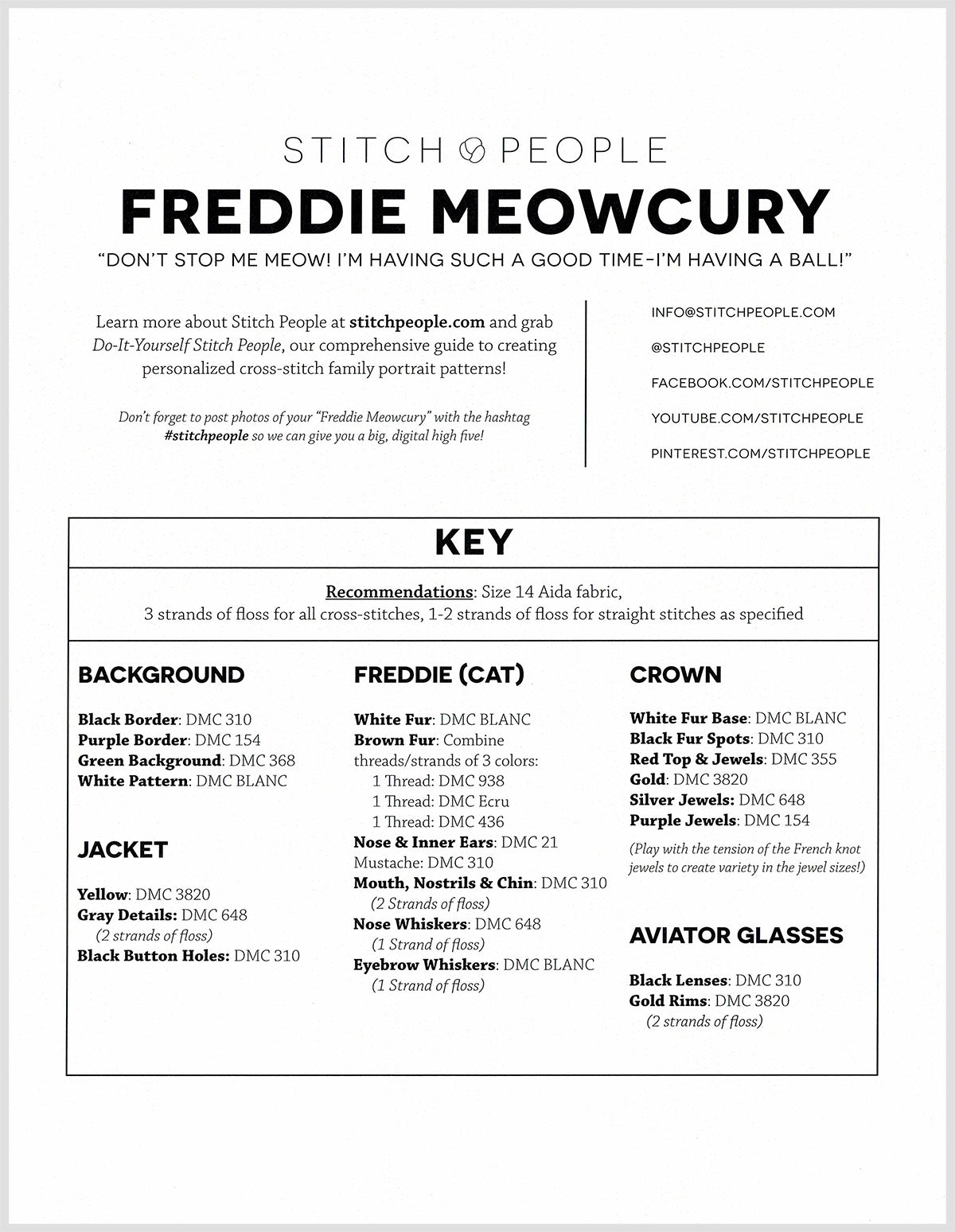 Freddie Meowcury Cross Stitch Pattern