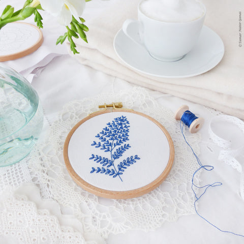 Blue Leaves Mini Hoop Hand Embroidery Kit