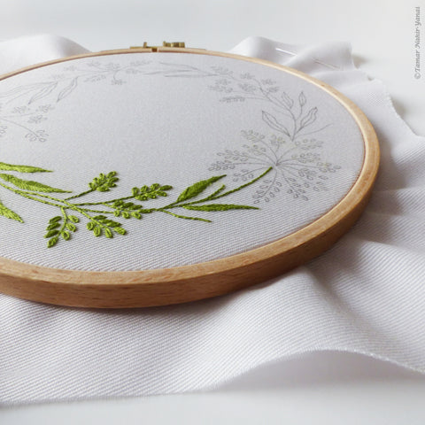 Green and White Wreath Hand Embroidery Kit