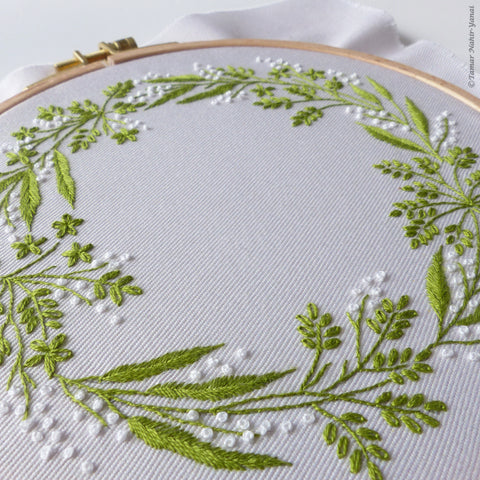 Green and White Wreath Hand Embroidery Kit