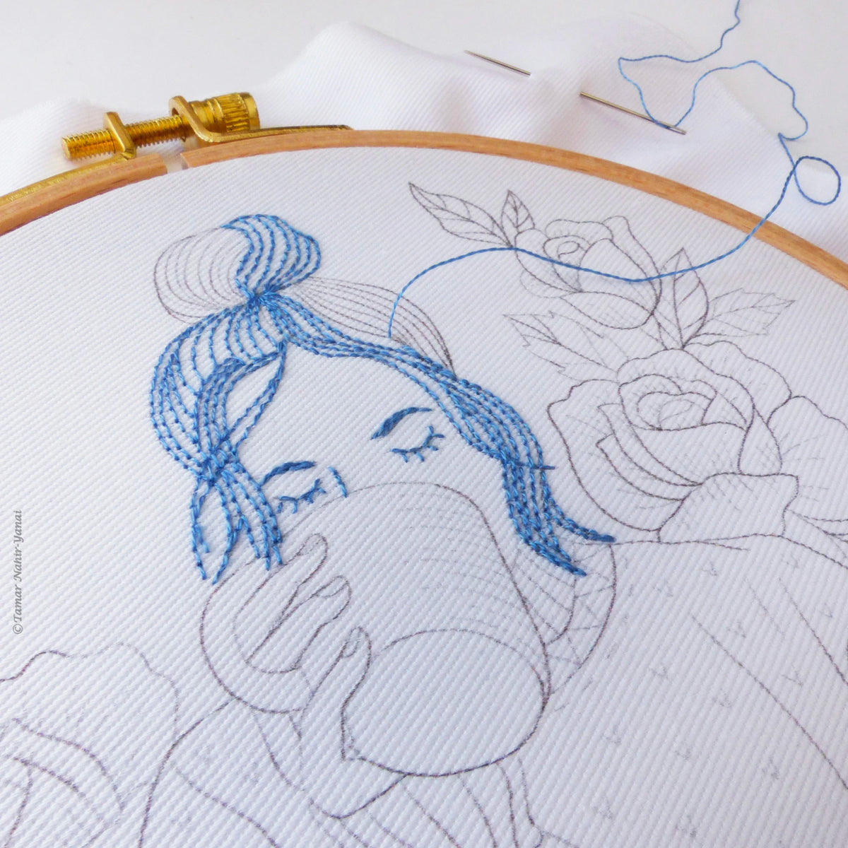 Blue Floral Lady Hand Embroidery Kit