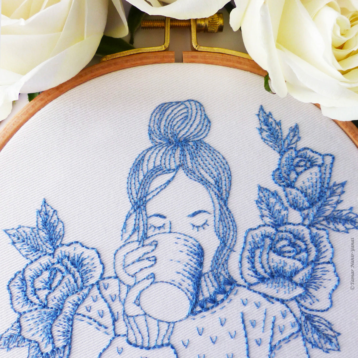 Blue Floral Lady Hand Embroidery Kit