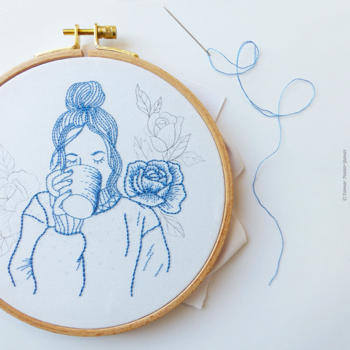 Blue Floral Lady Hand Embroidery Kit