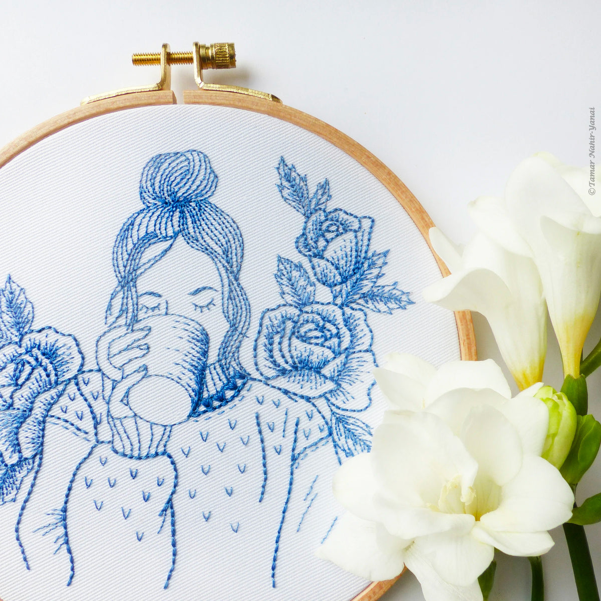 Blue Floral Lady Hand Embroidery Kit