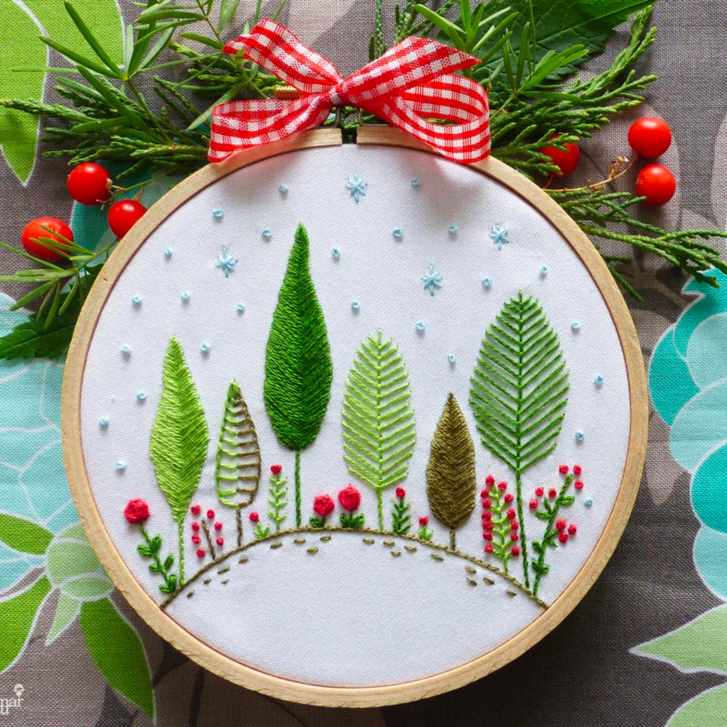Christmas Forest Mini Hoop Hand Embroidery Kit