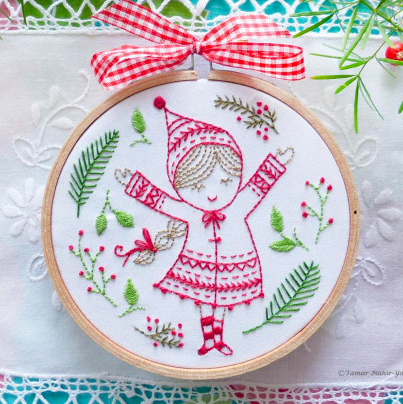 Christmas Girl Mini Hoop Hand Embroidery Kit