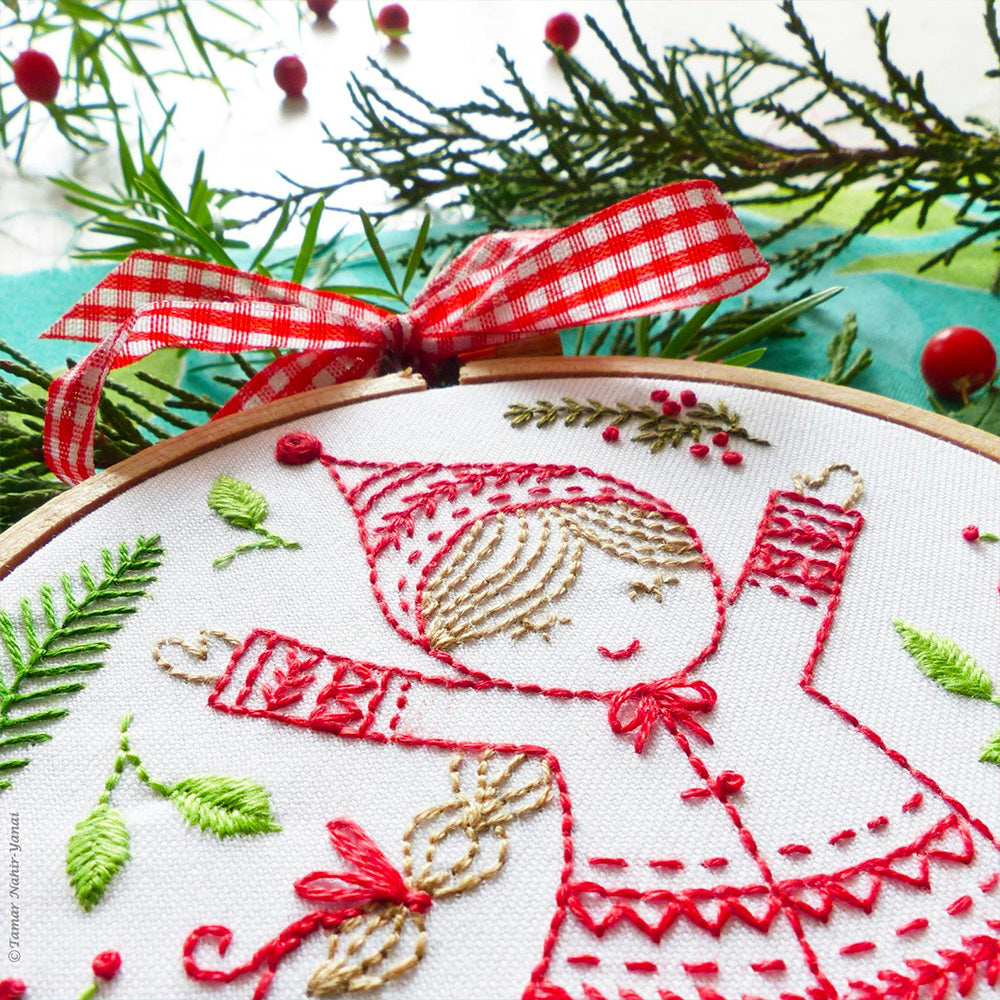 Christmas Girl Mini Hoop Hand Embroidery Kit