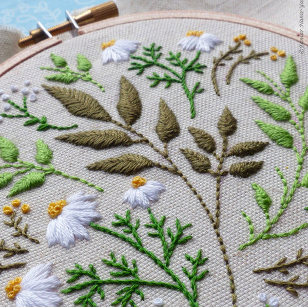 Green Leaves Mini Hoop Hand Embroidery Kit - Stitched Modern