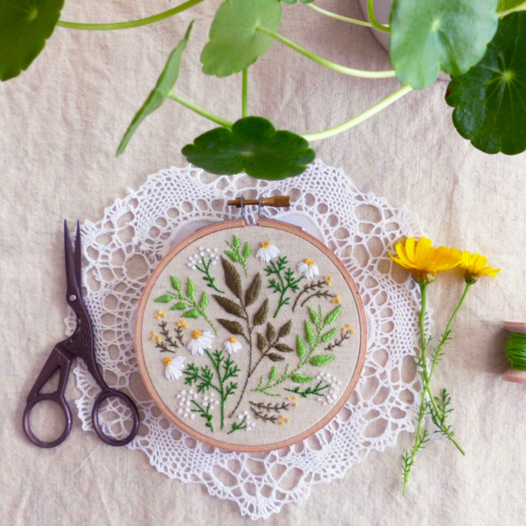 Green Leaves Mini Hoop Hand Embroidery Kit