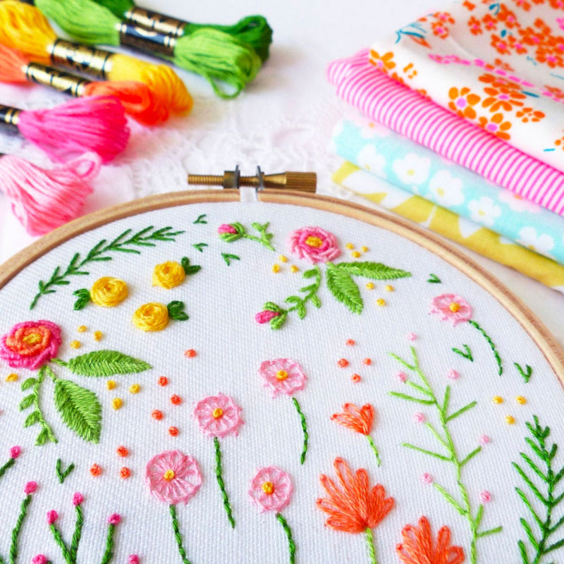 Happy Garden Mini Hoop Hand Embroidery Kit - Stitched Modern