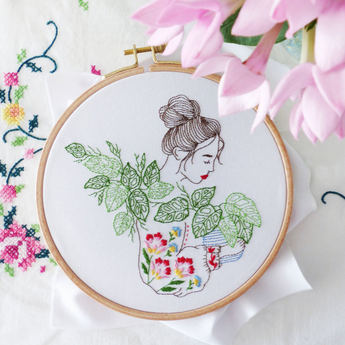 Monstera Lady Hand Embroidery Kit