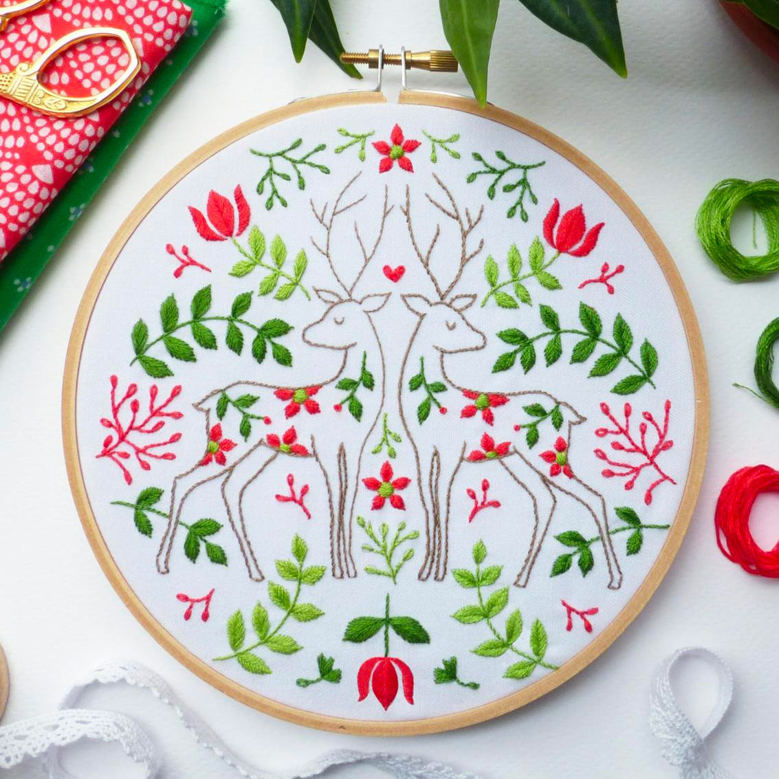 Christmas Deer Hand Embroidery Kit - Stitched Modern