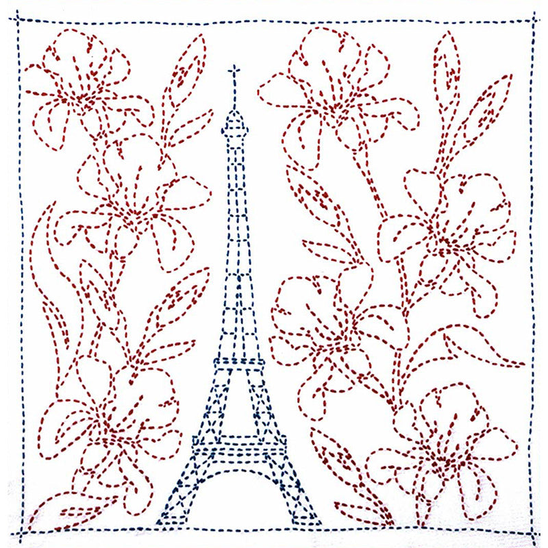 Sashiko World Embroidery Kit - France Eiffel Tower and Irises