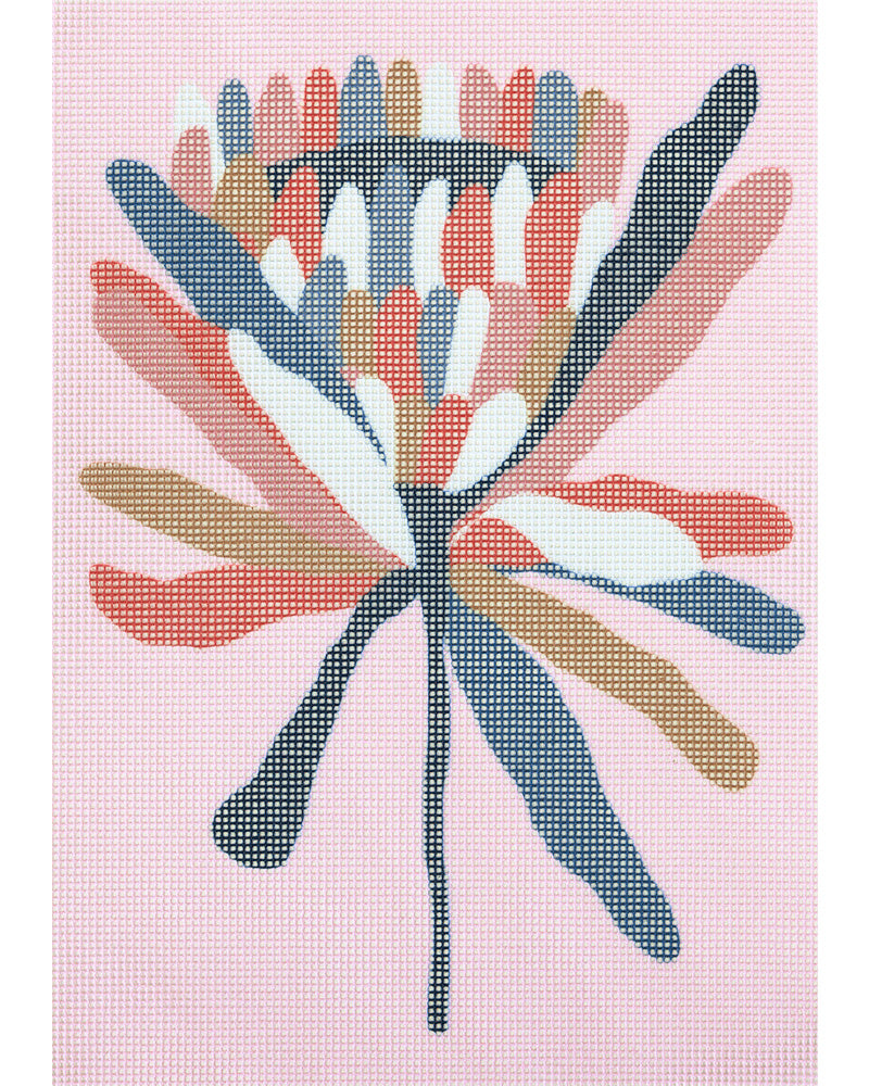 Beginner Needlepoint Kit - Pink Ice Protea - Stitched Modern