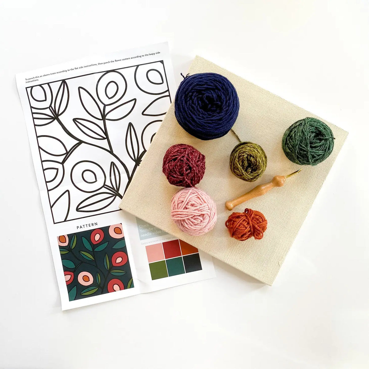 Square Punch Needle Kit - Fall Floral and Vines
