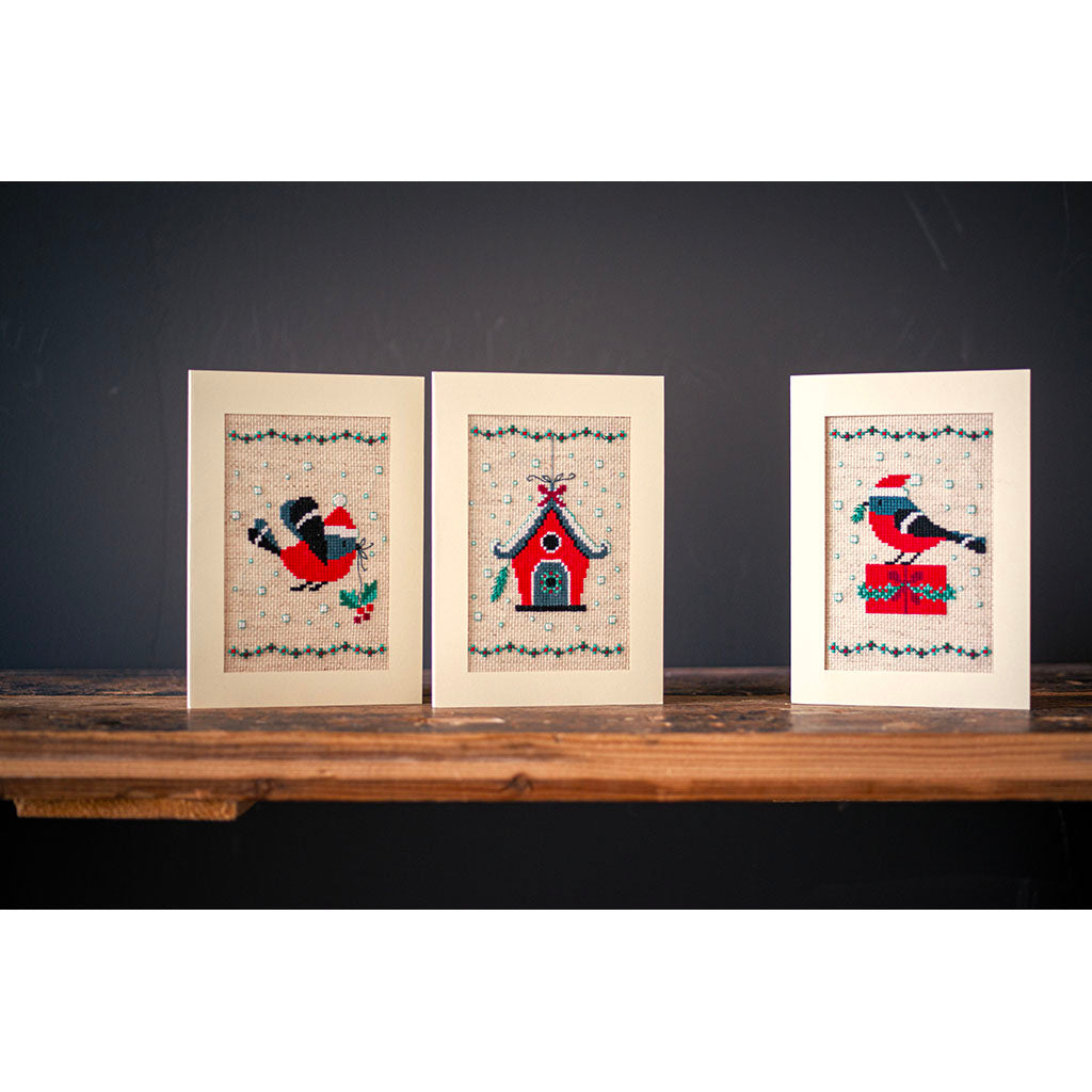 Cross Stitch Greeting Card Kit - Christmas Bird and House
