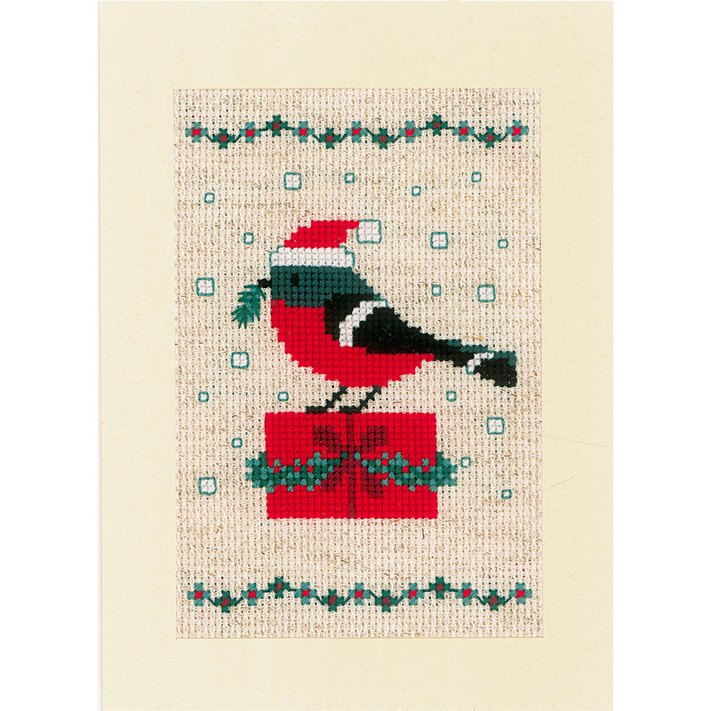 Cross Stitch Greeting Card Kit - Christmas Bird and House