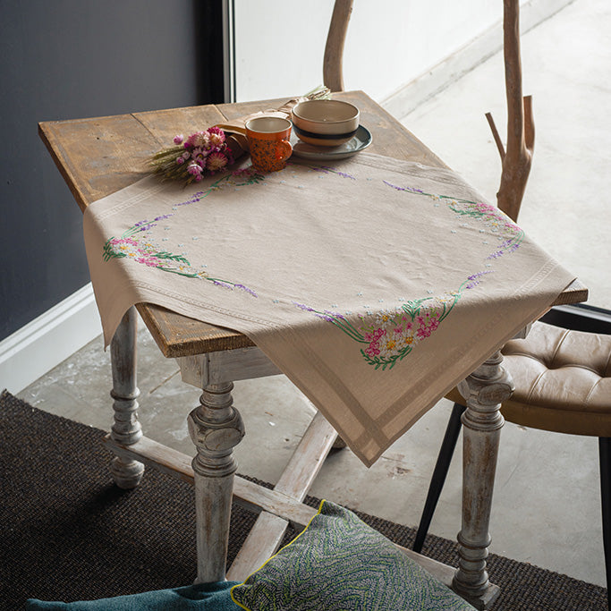 Hand Embroidered Tablecloth and Table Runner Kit - Spring Flowers