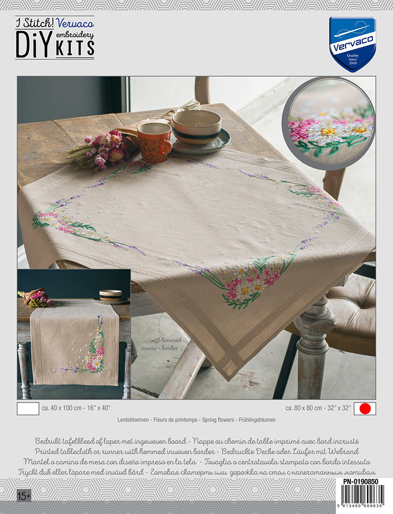 Hand Embroidered Tablecloth and Table Runner Kit - Spring Flowers