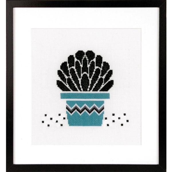 Abstract Succulent Cross Stitch Kit - Blue and Black